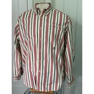 TOMMY HILLFIGER RED AND sage green  LONG SLEEVE BUTTON UP EMBROIDERED MENS LARGE